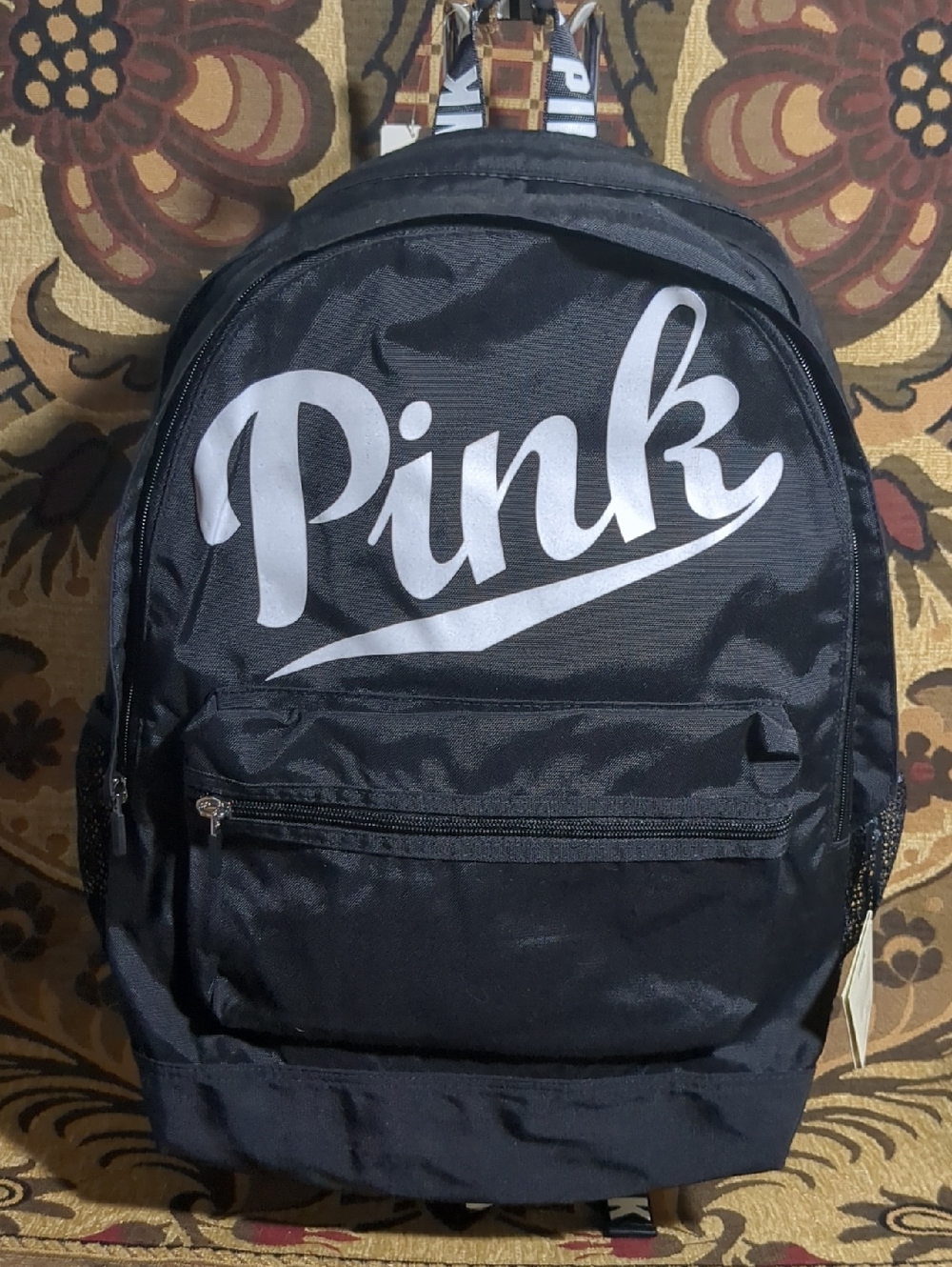 PINK Victoria's Secret Black Backpack with White Script Logo